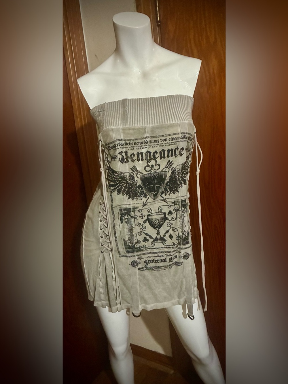 Salvage Edgy Tan w/ Sparkly Black Graphics Tunic Tube Top / Mini Dress - Size M - Picture 2 of 8